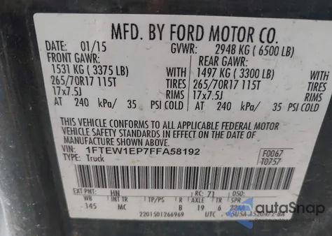 2015 Ford F150 Xlt from USA, damaged, VIN 1FTEW1EP7FFA58192